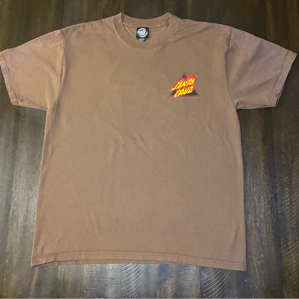 Santa Cruz FLAMED NOT A DOT Skateboard T Shirt Size Large BROWN
